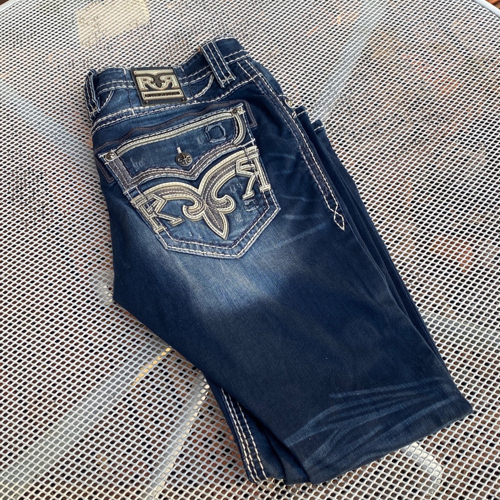 Rock Revival Blue Denim Jeans Elmwood boot size 34 - Picture 3 of 14